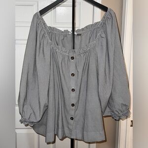 Calvin Klein Women’s Off-The-Shoulder Striped Button-Up Blouse!
